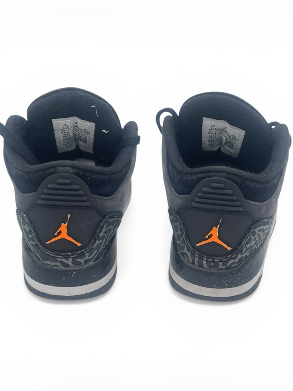 Nike Air Jordan 3 Retro Kids 11C Black Orange Cement Sneakers - Picture 5 of 10